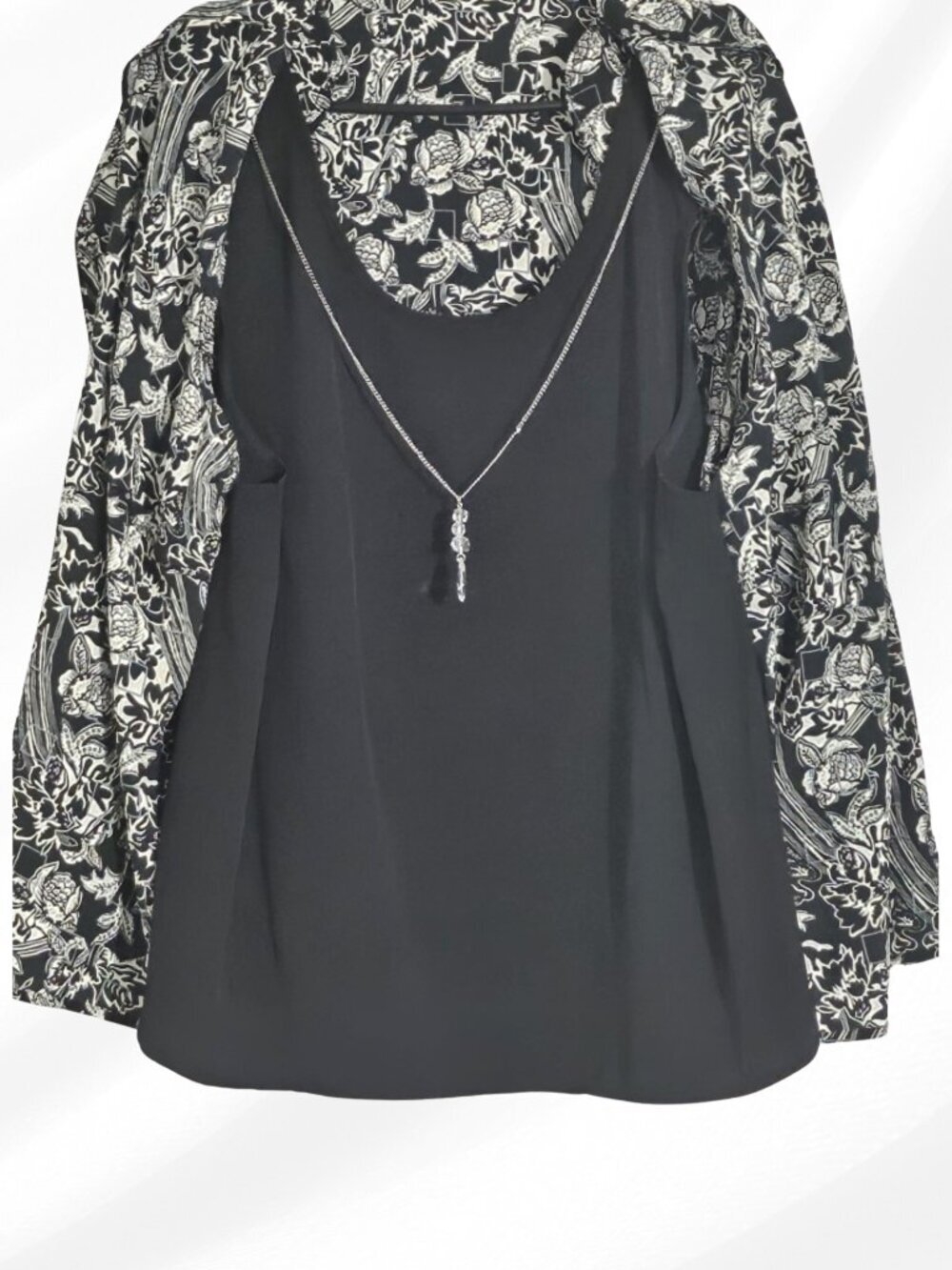 Kim Rogers 3X Black White Floral Blouse Built In Tank - Picture 2 of 7